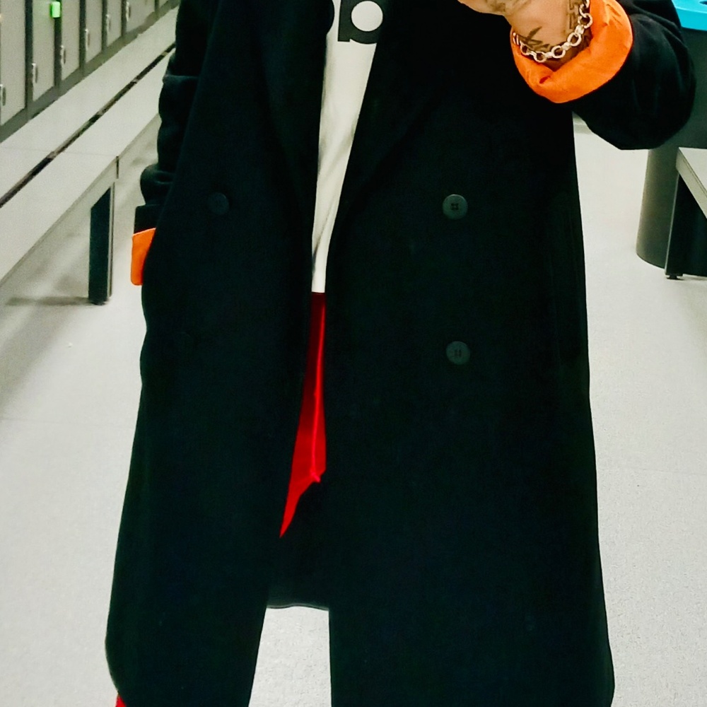 Maison Lener black coat with red hood size 38
